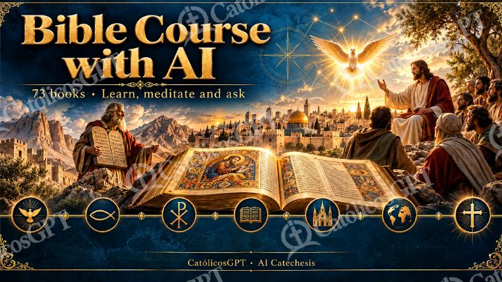 Imagen católica de Bible Course AI banner English CatolicosGPT 16x9 — Formación católica
