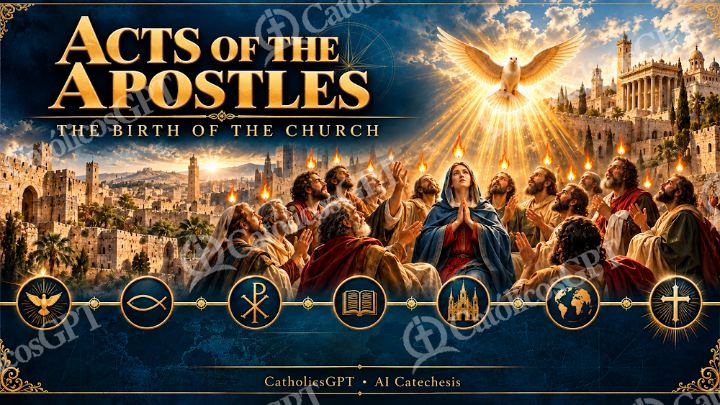 Imagen católica de Bible Course AI hechos English CatolicosGPT 16x9 — Formación católica