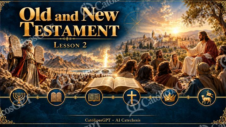 Imagen católica de Bible Course AI leccion 2 English CatolicosGPT 16x9 — Formación católica