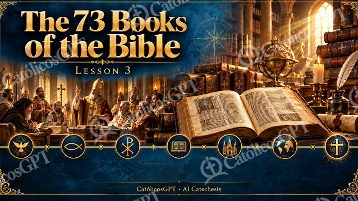 Imagen católica de Bible Course AI leccion 3 English CatolicosGPT 16x9 — Formación católica