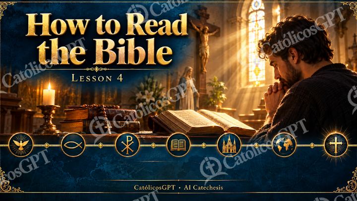 Imagen católica de Bible Course AI leccion 4 English CatolicosGPT 16x9 — Formación católica