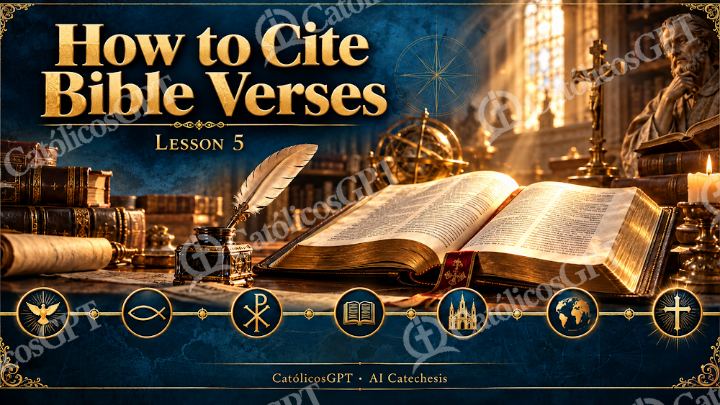 Imagen católica de Bible Course AI leccion 5 English CatolicosGPT 16x9 — Formación católica