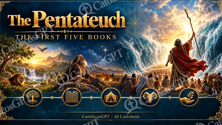 Imagen católica de Bible Course AI pentateuco English CatolicosGPT 16x9 — Formación católica