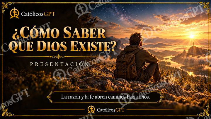 Imagen católica de CatolicosGPT Presentacion Card 16x9 existencia dios — Formación católica