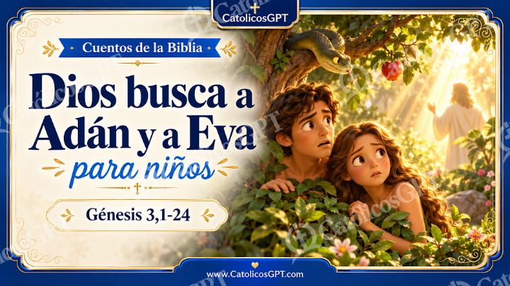 Imagen católica de Cuento 004 dios busca a adan y a eva CatolicosGPT ninos 16x9 — Niños y catequesis