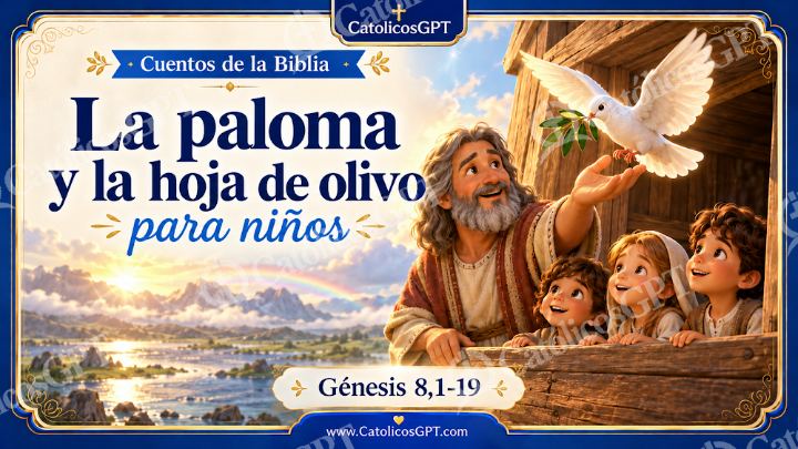 Imagen católica de Cuento 006 la paloma y la hoja de olivo CatolicosGPT ninos 16x9 — Niños y catequesis