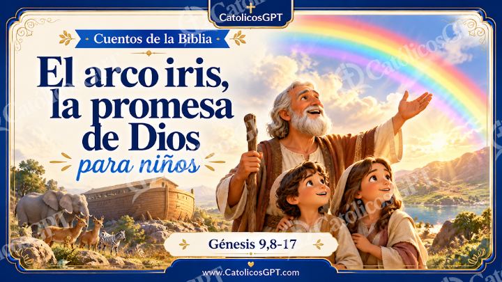 Imagen católica de Cuento 007 el arco iris la promesa de dios CatolicosGPT ninos 16x9 — Niños y catequesis