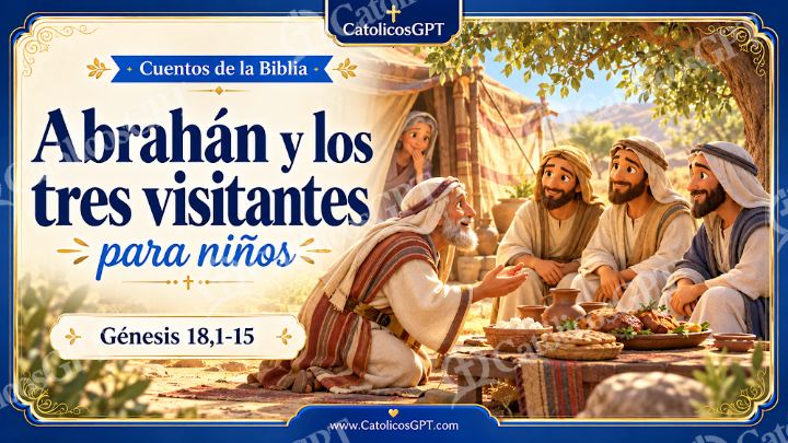 Imagen católica de Cuento 011 abrahan y los tres visitantes CatolicosGPT ninos 16x9 — Niños y catequesis