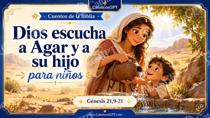 Imagen católica de Cuento 013 dios escucha a agar y a su hijo CatolicosGPT ninos 16x9 — Niños y catequesis