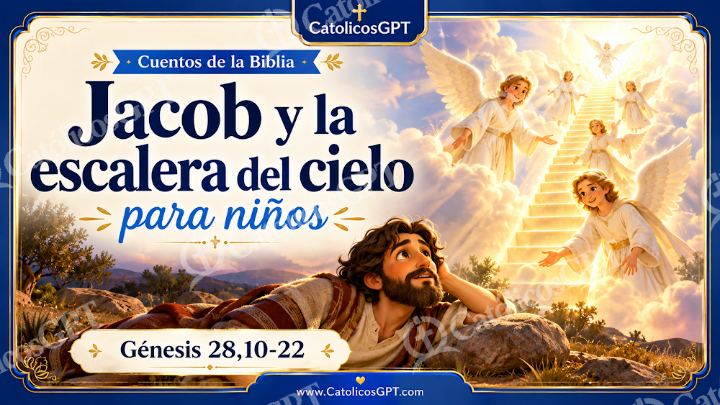 Imagen católica de Cuento 015 jacob y la escalera del cielo CatolicosGPT ninos 16x9 — Niños y catequesis
