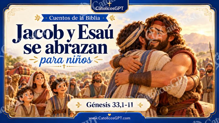 Imagen católica de Cuento 016 jacob y esau se abrazan CatolicosGPT ninos 16x9 — Niños y catequesis