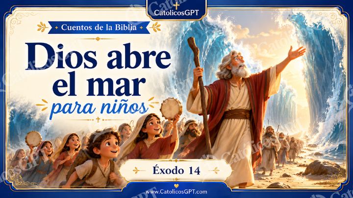 Imagen católica de Cuento 022 dios abre el mar CatolicosGPT ninos 16x9 — Niños y catequesis