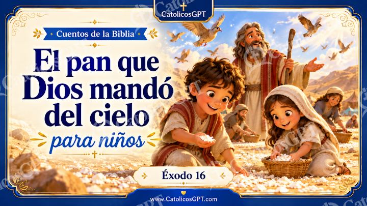 Imagen católica de Cuento 023 el pan que dios mando del cielo CatolicosGPT ninos 16x9 — Niños y catequesis