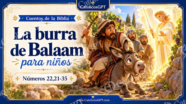 Imagen católica de Cuento 026 la burra de balaam CatolicosGPT ninos 16x9 — Niños y catequesis