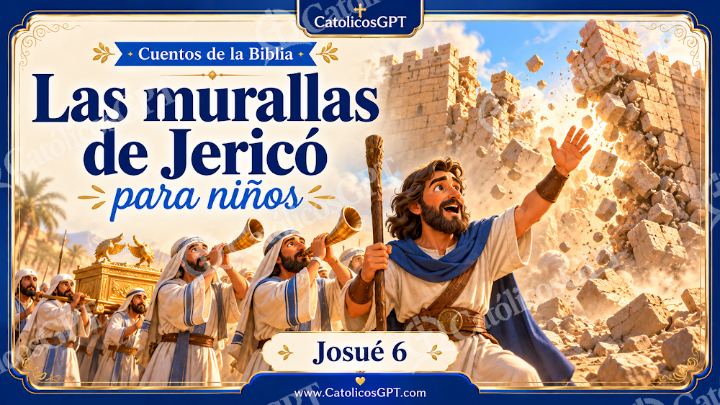 Imagen católica de Cuento 027 las murallas de jerico CatolicosGPT ninos 16x9 — Niños y catequesis