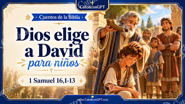 Imagen católica de Cuento 032 dios elige a david CatolicosGPT ninos 16x9 — Niños y catequesis