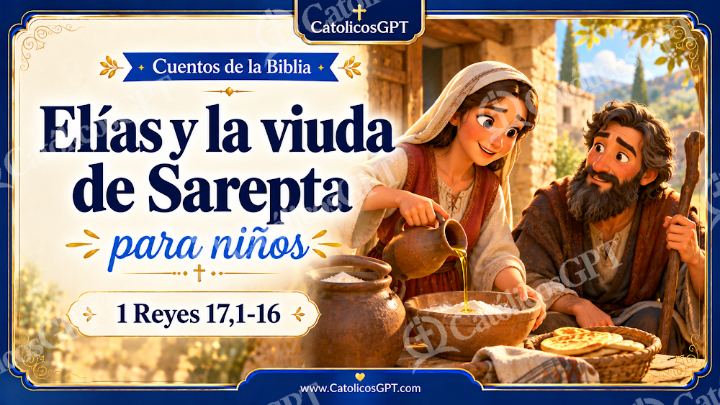 Imagen católica de Cuento 037 elias y la viuda de sarepta CatolicosGPT ninos 16x9 — Niños y catequesis