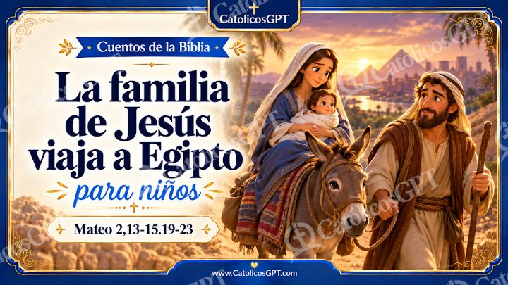 Imagen católica de Cuento 057 la familia de jesus viaja a egipto CatolicosGPT ninos 16x9 — Niños y catequesis