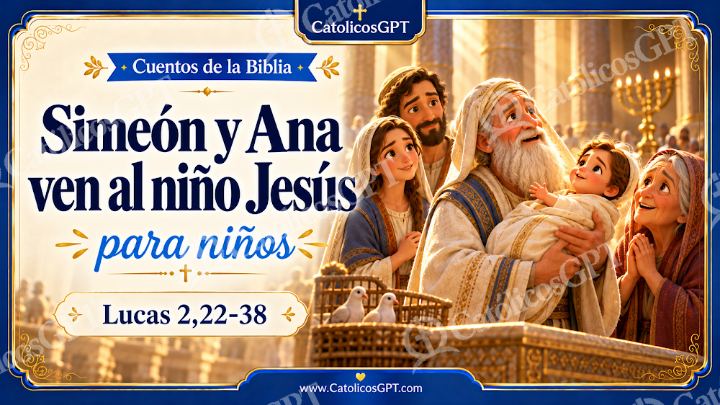 Imagen católica de Cuento 058 simeon y ana ven al nino jesus CatolicosGPT ninos 16x9 — Niños y catequesis