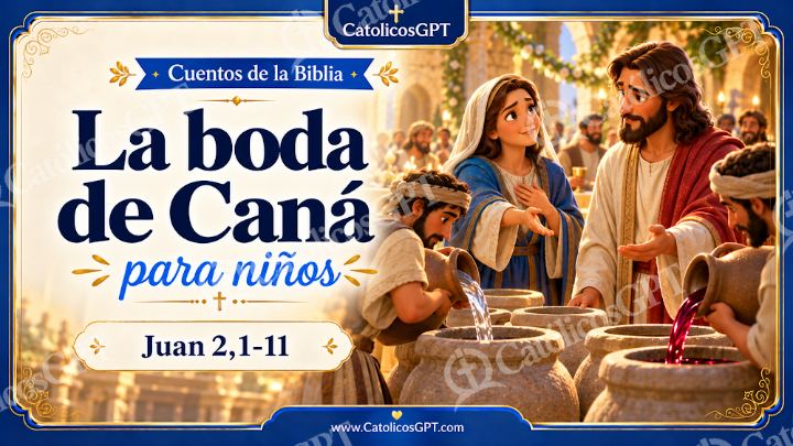 Imagen católica de Cuento 062 la boda de cana CatolicosGPT ninos 16x9 — Niños y catequesis