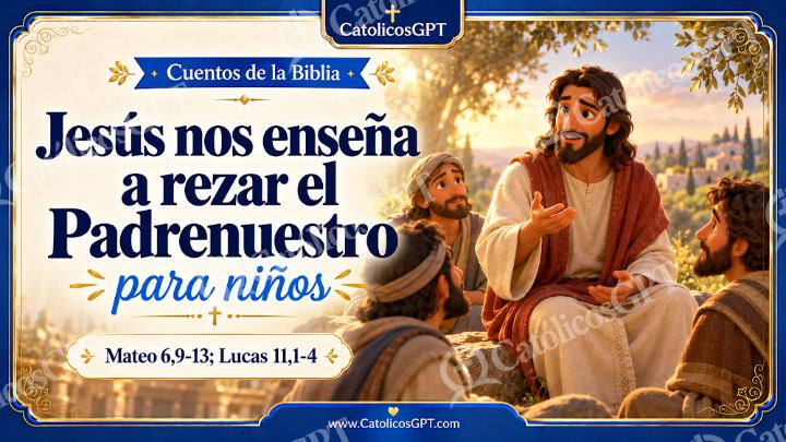 Imagen católica de Cuento 064 jesus nos ensena a rezar el padrenuestro CatolicosGPT ninos 16x9 — Niños y catequesis