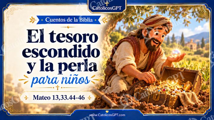 Imagen católica de Cuento 070 el tesoro escondido y la perla CatolicosGPT ninos 16x9 — Niños y catequesis