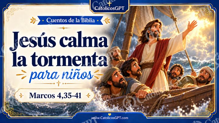 Imagen católica de Cuento 075 jesus calma la tormenta CatolicosGPT ninos 16x9 — Niños y catequesis