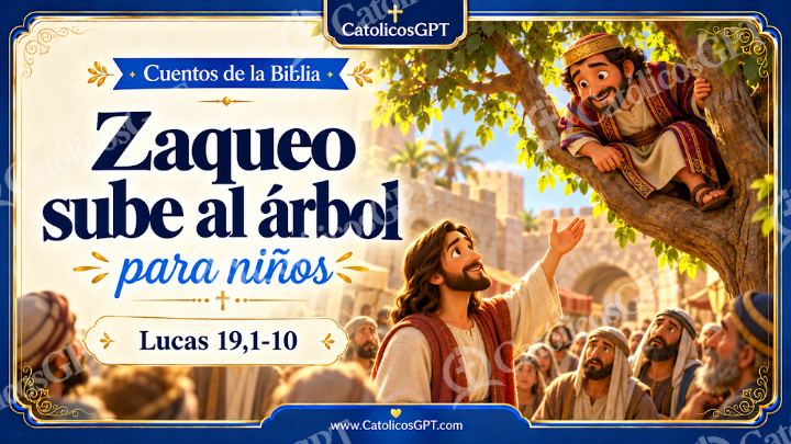 Imagen católica de Cuento 080 zaqueo sube al arbol CatolicosGPT ninos 16x9 — Niños y catequesis