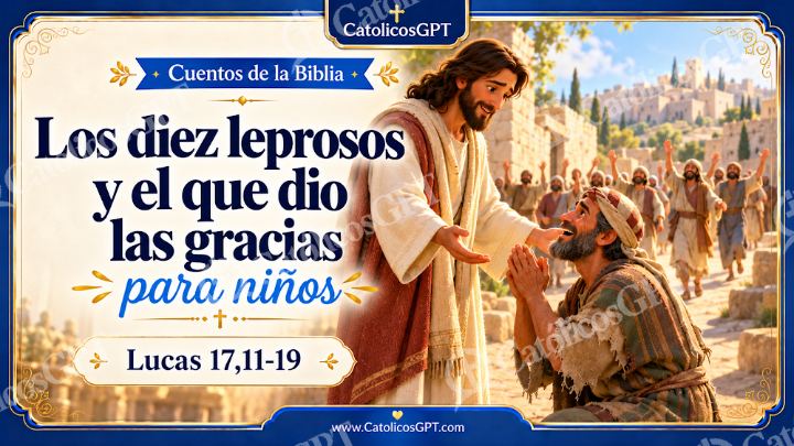 Imagen católica de Cuento 083 los diez leprosos y el que dio las gracias CatolicosGPT ninos 16x9 — Niños y catequesis