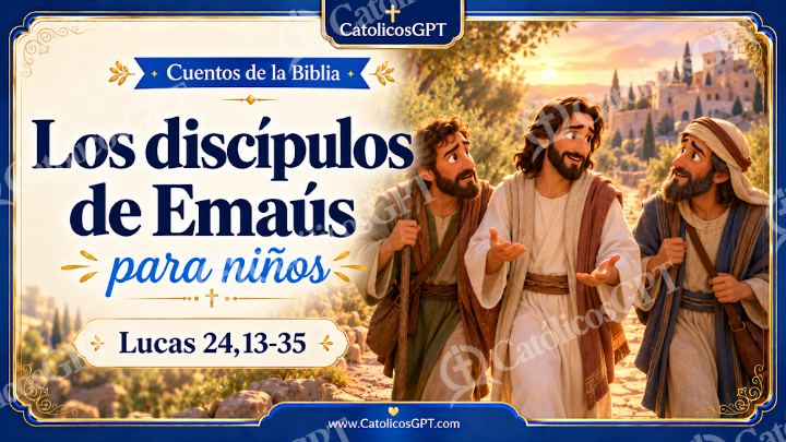 Imagen católica de Cuento 088 los discipulos de emaus CatolicosGPT ninos 16x9 — Niños y catequesis