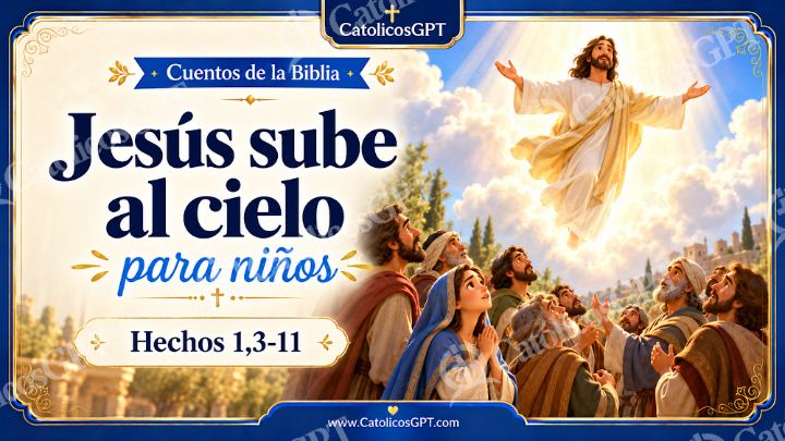 Imagen católica de Cuento 091 jesus sube al cielo CatolicosGPT ninos 16x9 — Niños y catequesis