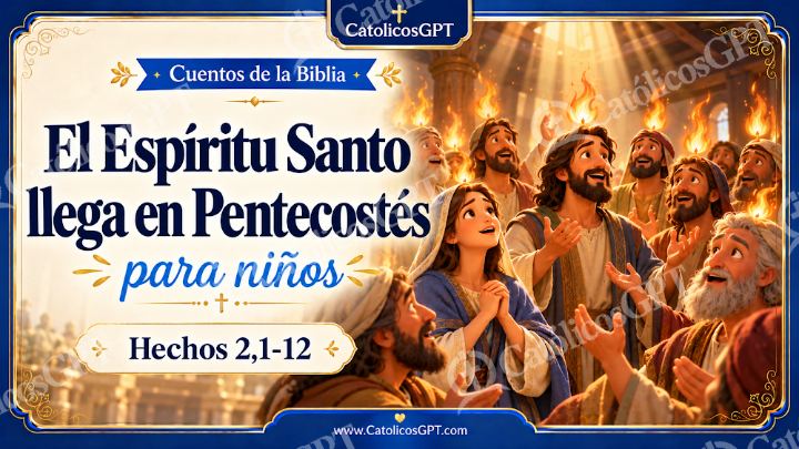 Imagen católica de Cuento 092 el espiritu santo llega en pentecostes CatolicosGPT ninos 16x9 — Niños y catequesis