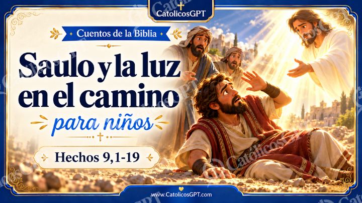 Imagen católica de Cuento 094 saulo y la luz en el camino CatolicosGPT ninos 16x9 — Niños y catequesis