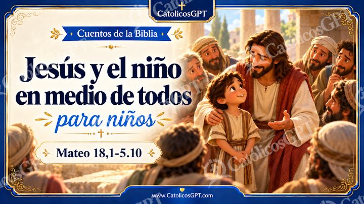 Imagen católica de Cuento 095 jesus y el nino en medio de todos CatolicosGPT ninos 16x9 — Niños y catequesis