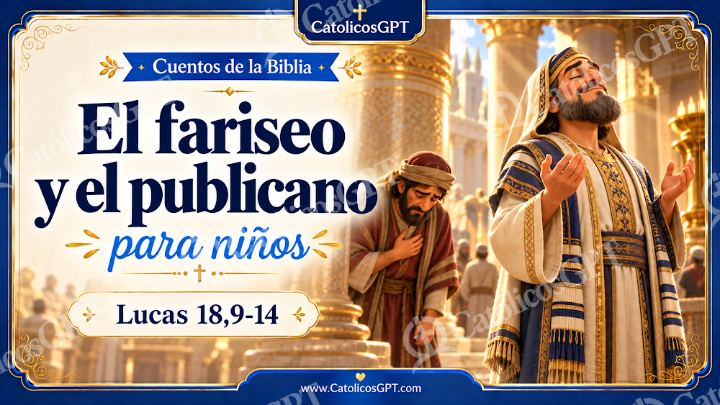 Imagen católica de Cuento 096 el fariseo y el publicano CatolicosGPT ninos 16x9 — Niños y catequesis