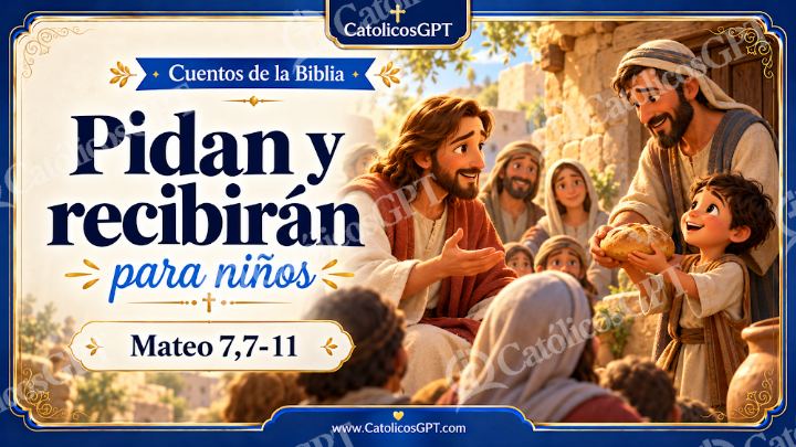 Imagen católica de Cuento 099 pidan y recibiran CatolicosGPT ninos 16x9 — Niños y catequesis