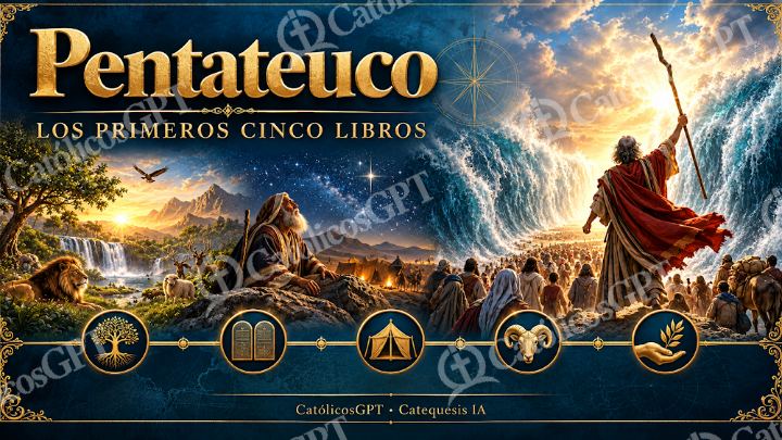 Imagen católica de Curso Biblia IA pentateuco CatolicosGPT 16x9 — Biblia y Jesús
