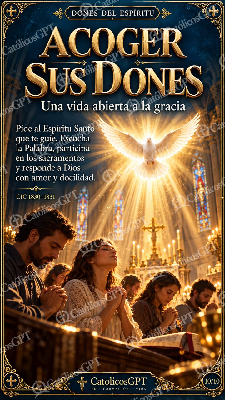 Imagen católica de Dones del Espiritu Santo 10 ACOGER SUS DONES CatolicosGPT 9x16 — Formación católica