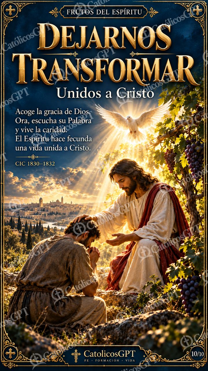 Imagen católica de Frutos del Espiritu Santo 10 DEJARNOS TRANSFORMAR CatolicosGPT 9x16 — Formación católica