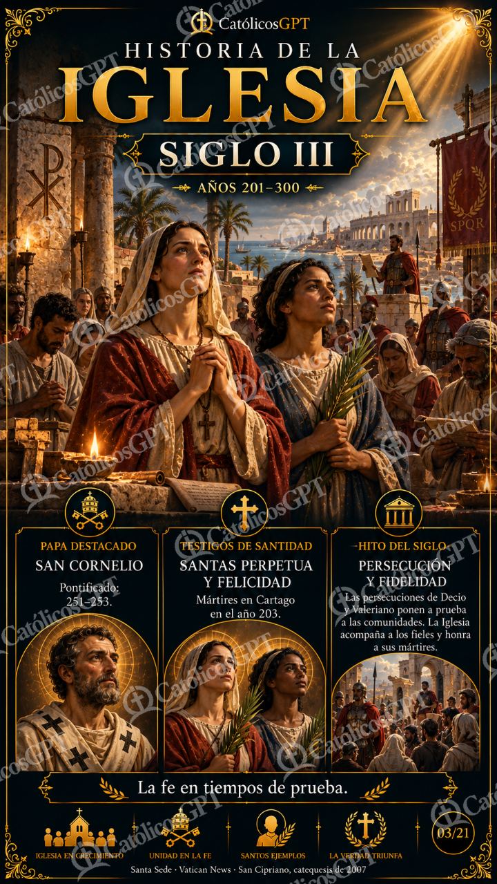 Imagen católica de Historia de la Iglesia Siglo 03 III CatolicosGPT 9x16 — Formación católica
