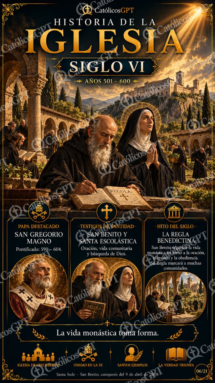 Imagen católica de Historia de la Iglesia Siglo 06 VI CatolicosGPT 9x16 — Formación católica