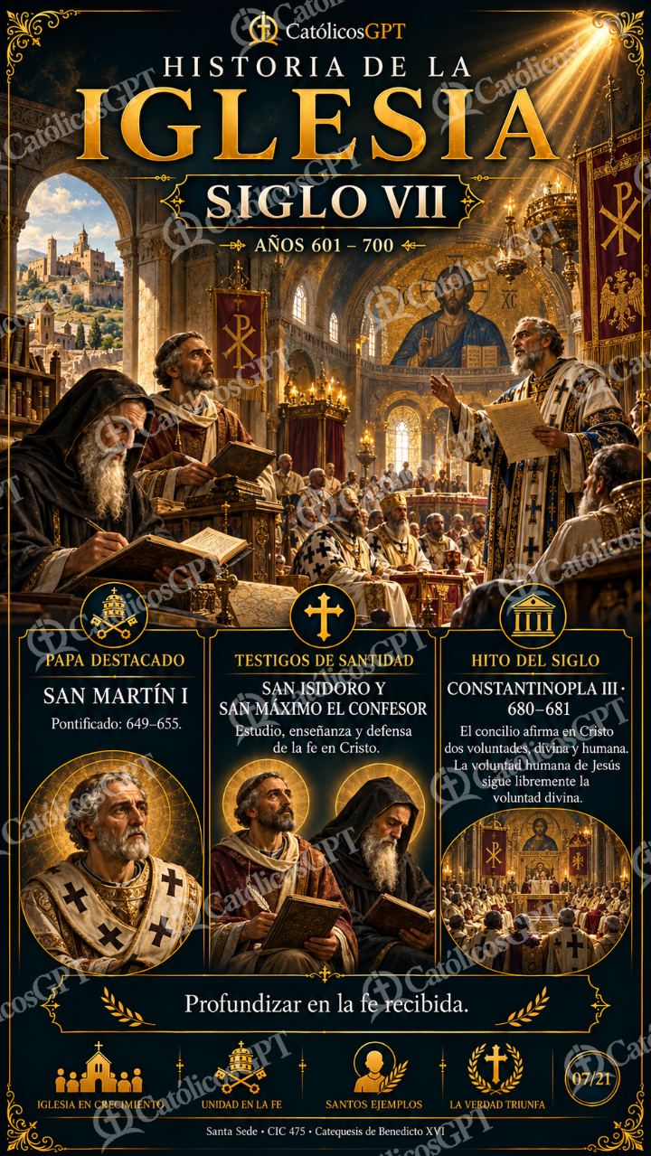 Imagen católica de Historia de la Iglesia Siglo 07 VII CatolicosGPT 9x16 — Formación católica