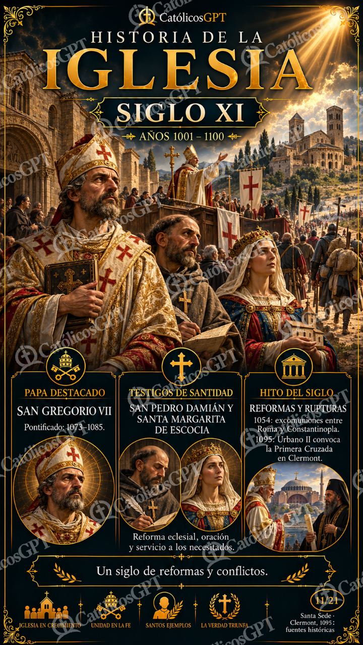 Imagen católica de Historia de la Iglesia Siglo 11 XI CatolicosGPT 9x16 — Formación católica