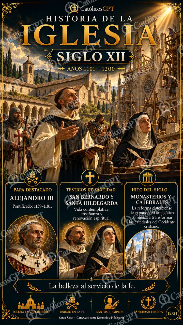Imagen católica de Historia de la Iglesia Siglo 12 XII CatolicosGPT 9x16 — Formación católica
