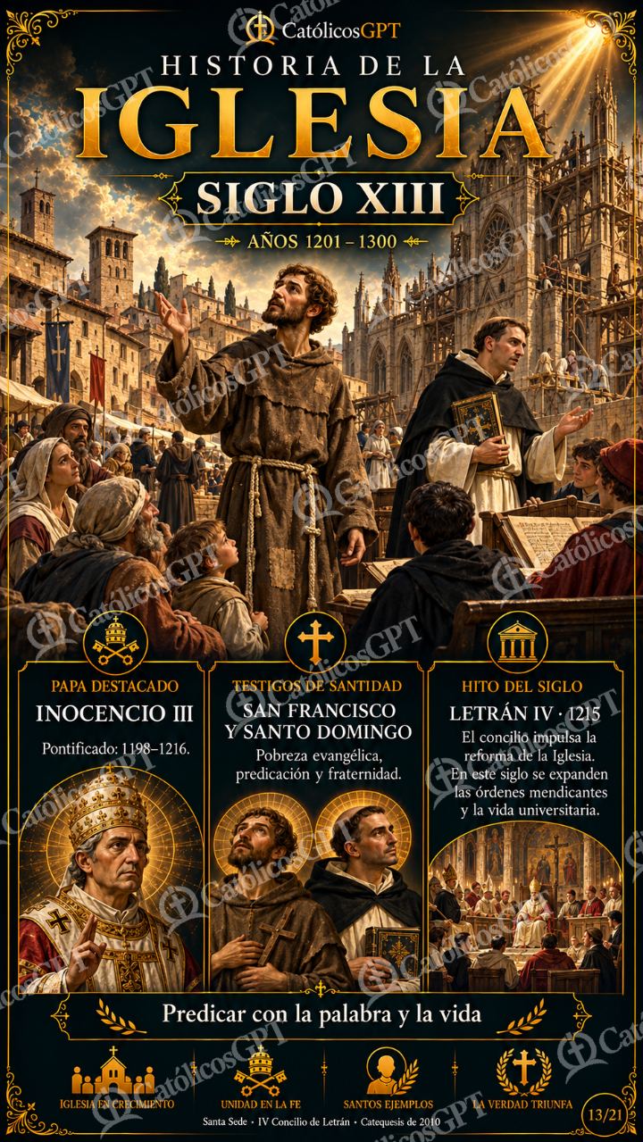Imagen católica de Historia de la Iglesia Siglo 13 XIII CatolicosGPT 9x16 — Formación católica