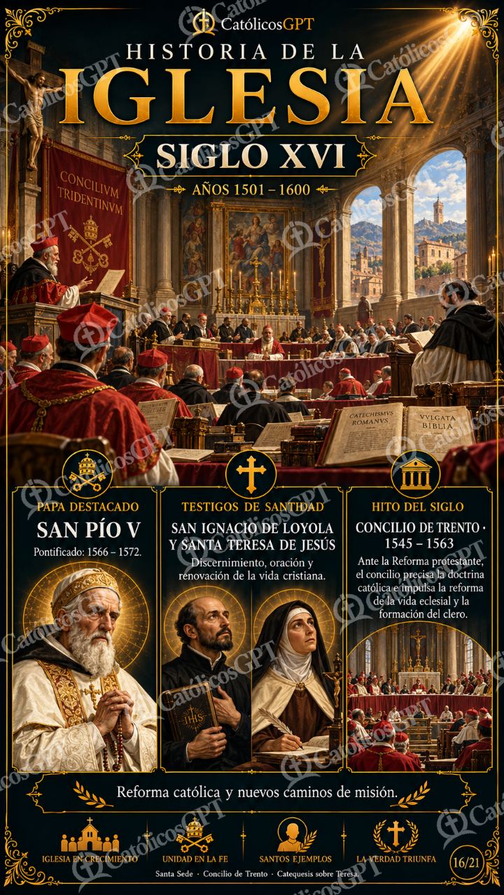 Imagen católica de Historia de la Iglesia Siglo 16 XVI CatolicosGPT 9x16 — Formación católica