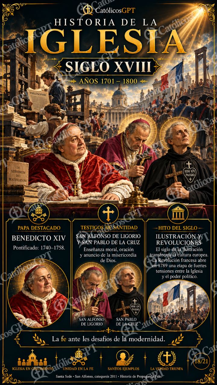 Imagen católica de Historia de la Iglesia Siglo 18 XVIII CatolicosGPT 9x16 — Formación católica
