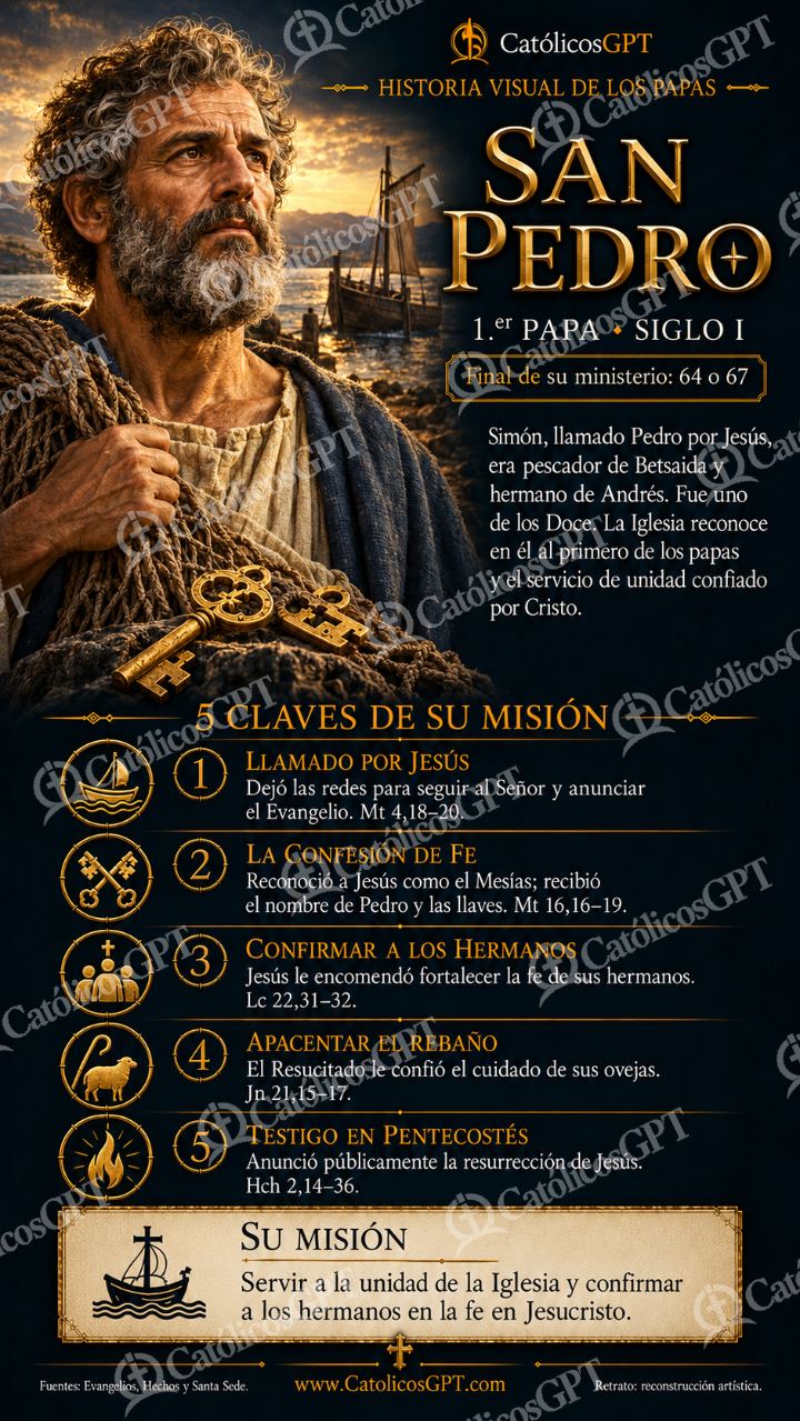 Imagen católica de Historia de los Papas 001 San Pedro CatolicosGPT 9x16 — Santos y arcángeles