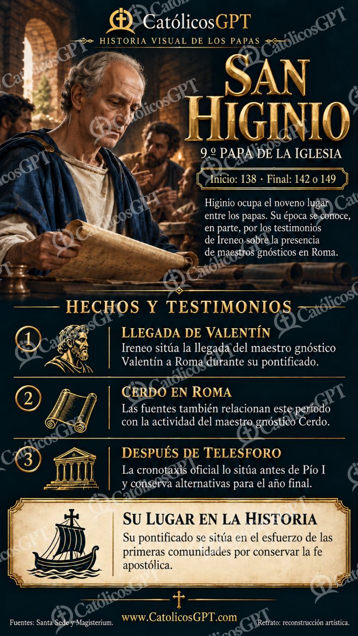 Imagen católica de Historia de los Papas 009 San Higinio CatolicosGPT 9x16 — Santos y arcángeles