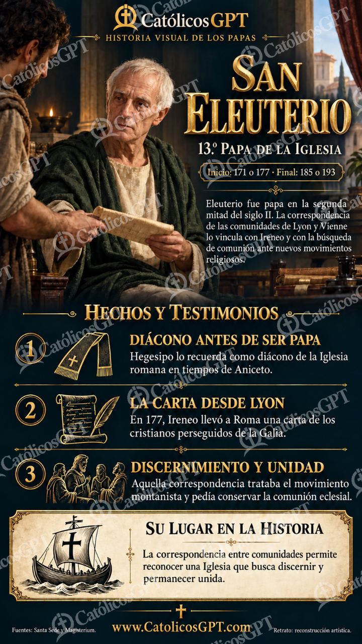 Imagen católica de Historia de los Papas 013 San Eleuterio CatolicosGPT 9x16 — Santos y arcángeles